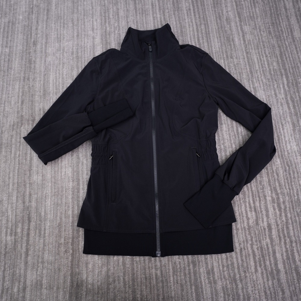 Lululemon Full Zip Jacket Womens 6 Black Excellent Mock Neck Cinched Active